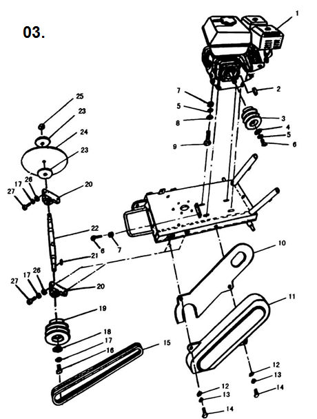 ЗУБР диск 350 мм, 115 мм макс. рез, бензиновый швонарезчик (резчик швов), Профессионал (ЗШБ-350) - посмотреть вариант разборной схемы